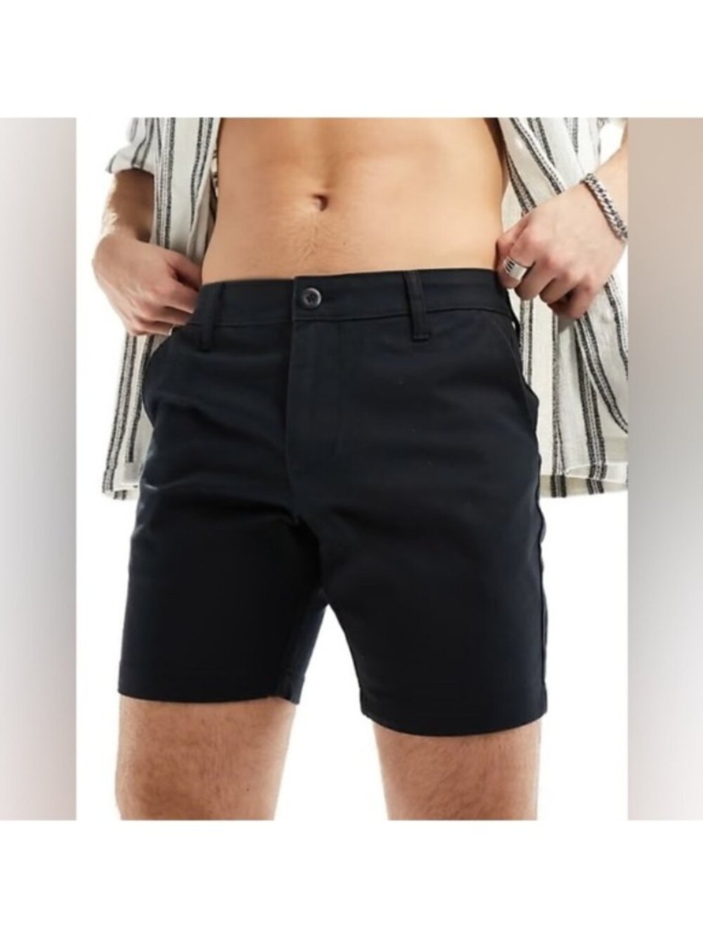 ASOS Men’s Black Chino Shorts Size 32 W Casual Stretch Cotton Blend